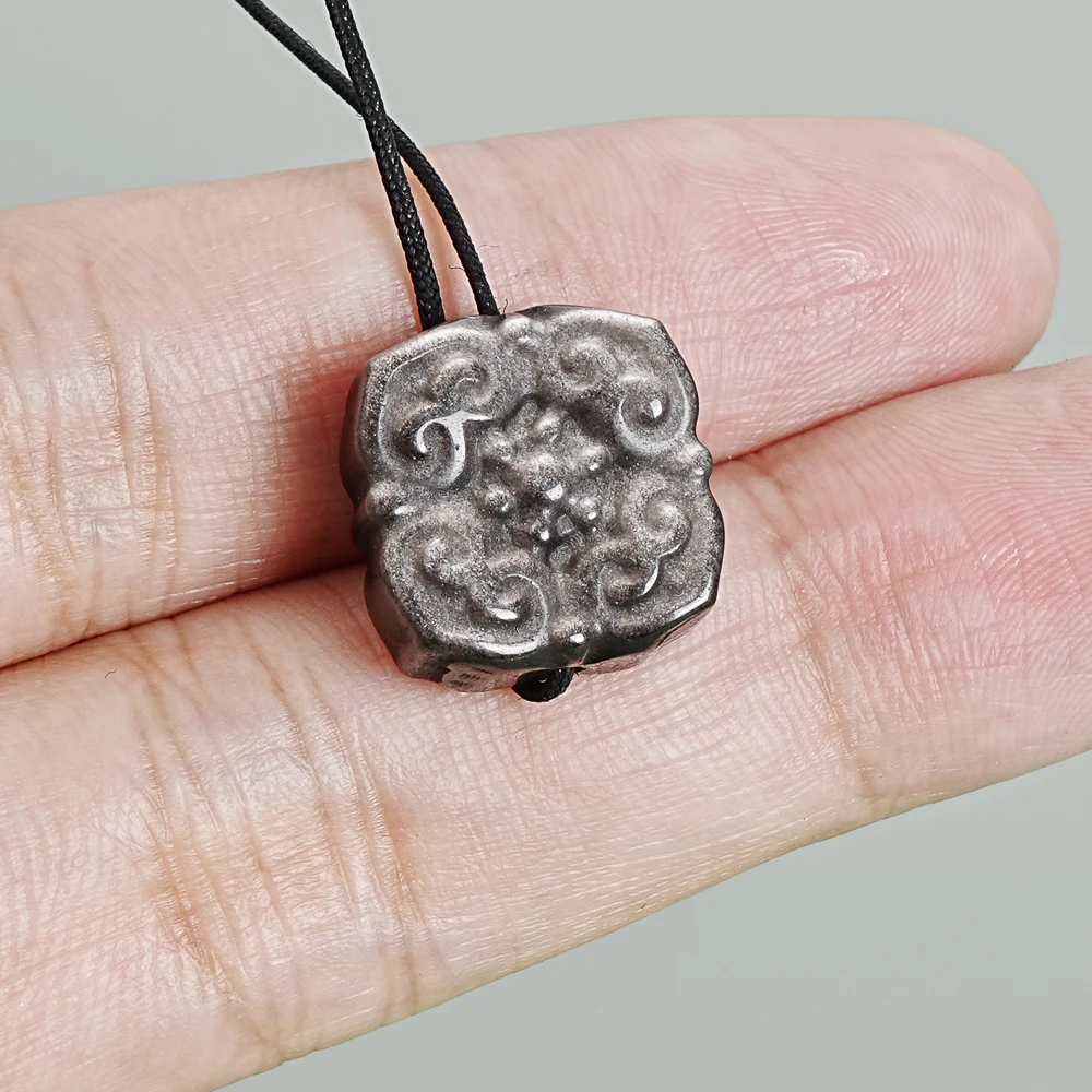 

5Pcs Silver Obsidian Lucky Cloud Pattern Square Pendant 16*8MM Silver Black Semi Precious Stone Charm for DIY Bracelet Necklace