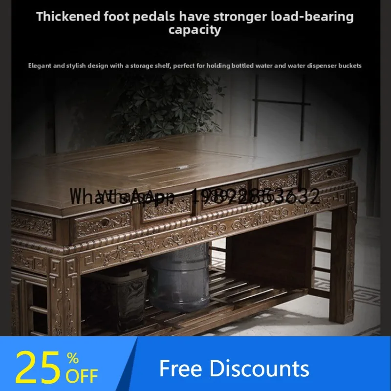 Solid Wood Antique Tea Table and Chair Set for Home Office  Full Set Integrated New Chinese Style Kung Fu T Brewing Table