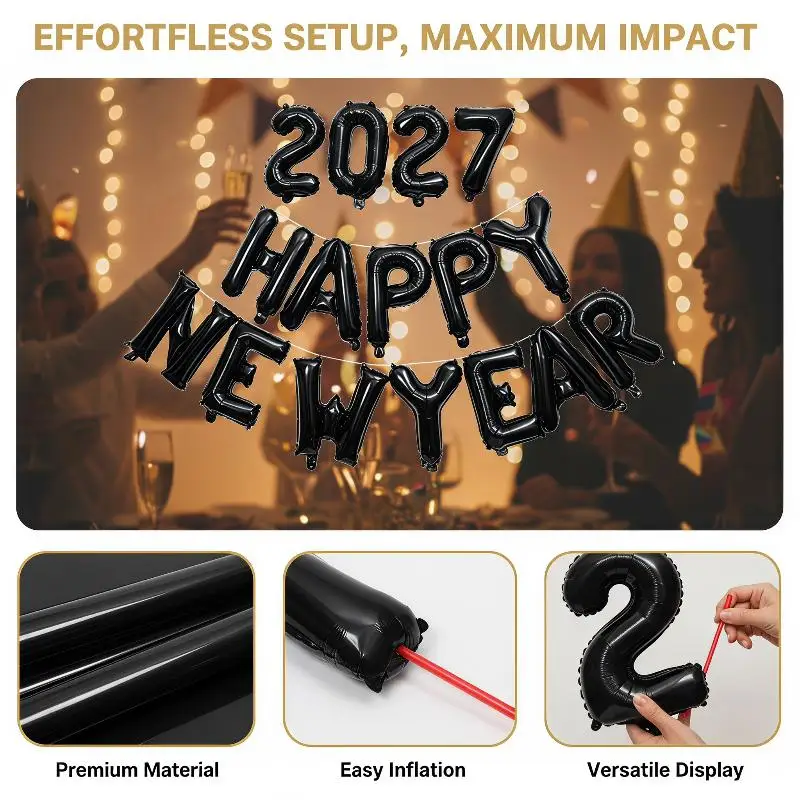 2027 Large Number Balloons 16 Inch Leak-Proof Foil Decor for New Year Eve Christmas Graduation Home Decoration