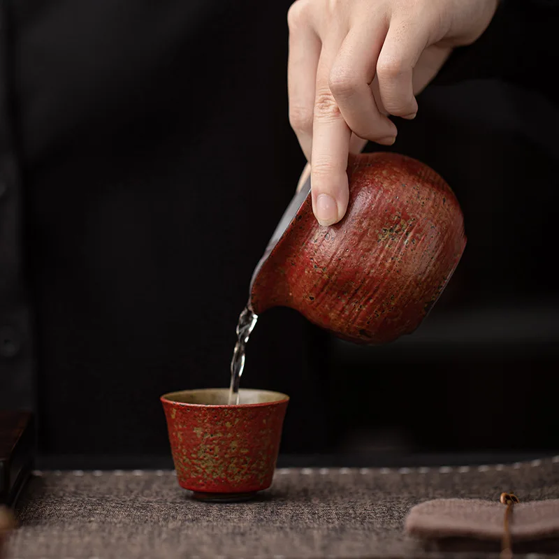 Old Rock Clay Folium Rhododendri Daurici Kiln Transmutation Ceramic Hand Pinch Pitcher Gong Dao Bei Household Tea Brewing Pot