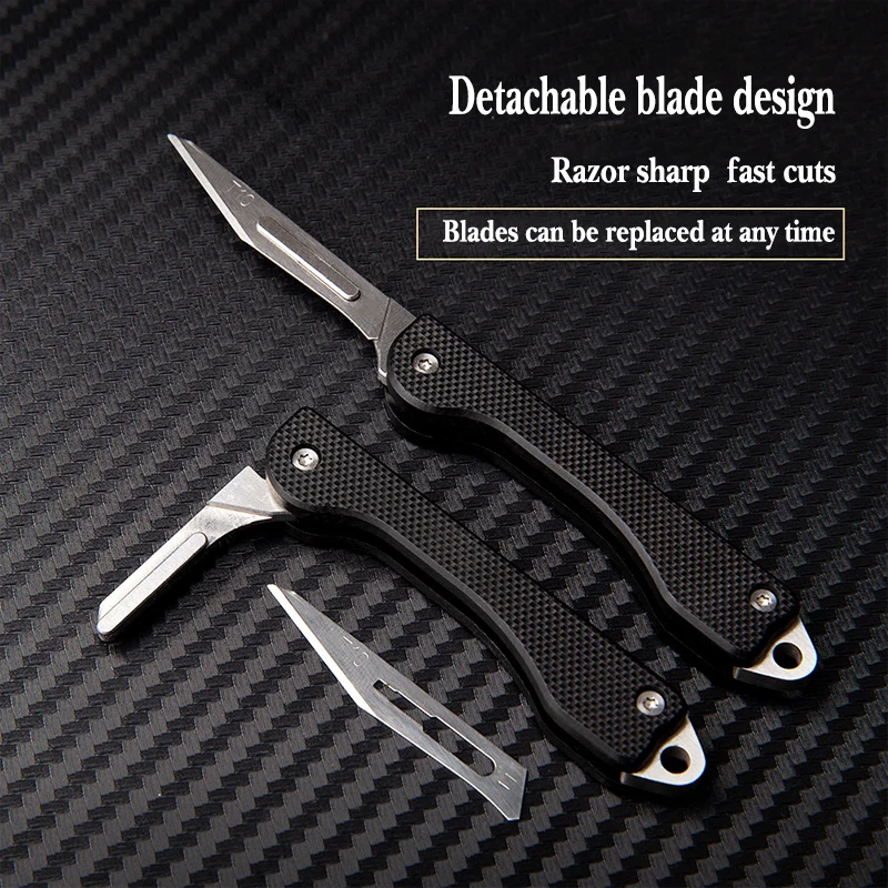 Mini Keychain Knife Utility Knife EDC Folding Knife Replaceable Blade Scalpel Send 10 Blades Outdoor Self-Defense EDC Tool