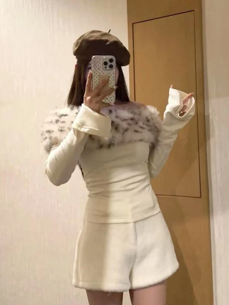 ヴィンテージオフショルダーレトロヒョウ柄クロップトップス美的長袖 Tシャツ Tシャツ Y2k セクシーなストリートスタイル春のファッション