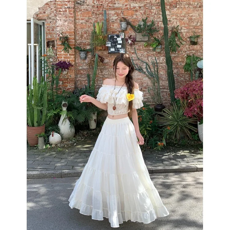 

Faionable Gentle Wind Sle, женский летний новый топ на одно плечо с рюшами и юбка, комплект из двух предметов Ele Classy