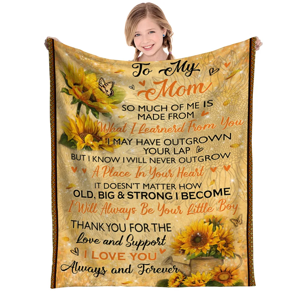 

Daughter Giving Mom a Blanket Personalized Soft Sunflower Wool Blanket Birthday Gift