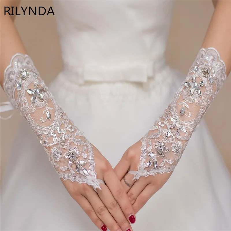 Wedding Bride Gloves Black Covers Arms White Long Satin Elegant Women Evening Party Finger Mitten Gants Mariage image 6