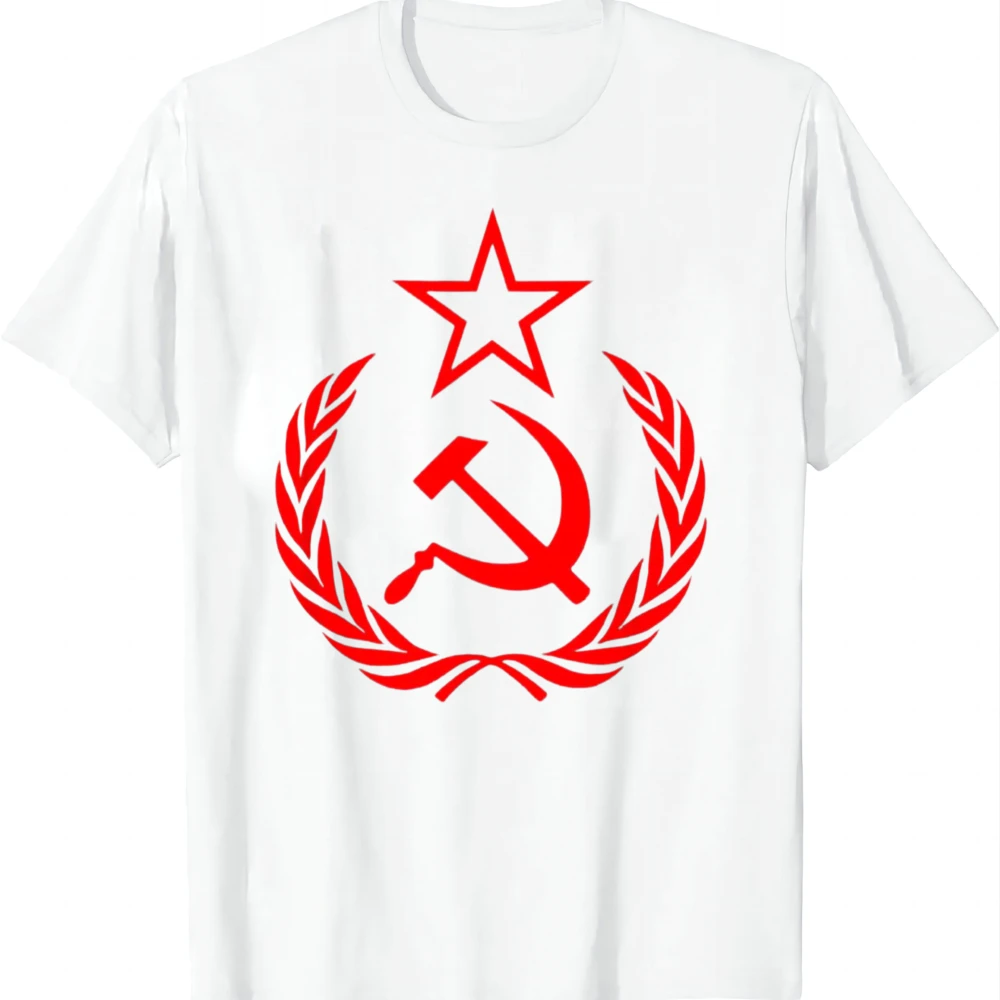 Red Star Hammer and Sickle Communism USSR CCCP Soviet Union T-Shirt Mens Clothing Tops Graphic T Shirts Camiseta Streetwear