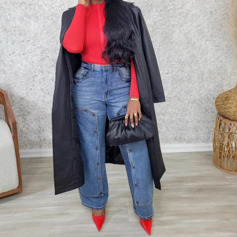 

Women Mom Jeans Loose High Waist Trousers Denim Button Zipper Straight Pant Office Lady Long 2025 Summer Y2k Streetwear Pants