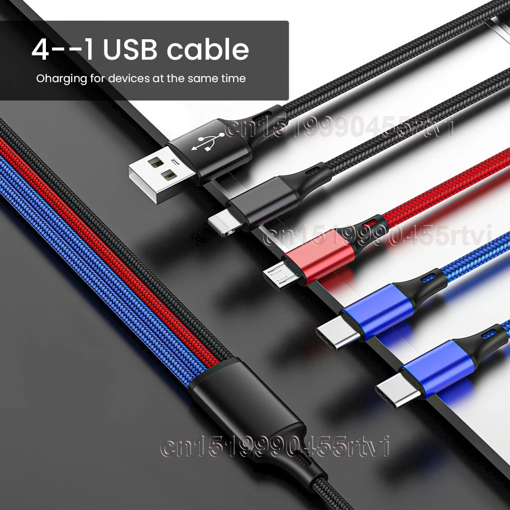 4 In 1 USB Cable For iPhone 3 In 1 USB A To Micro USB Type C Charger Kable 3A Fast Charging Cable For Huawei Samsung Xiaomi