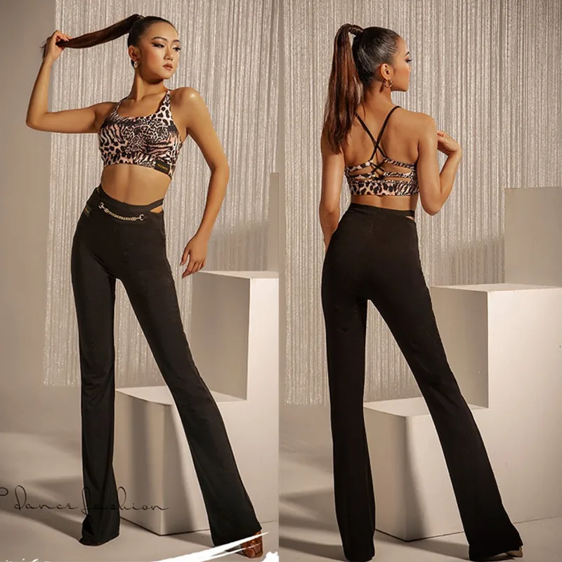 

New Practice Latin Dancewear latin trousers Leopard Top Black Pants W22D170