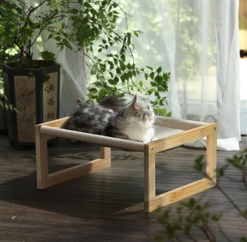 取り外し可能なカバー付き猫用ベッド、室内猫用豪華ベルベットソファ、木製猫用ハンモック、21×165インチ子猫用ソファ