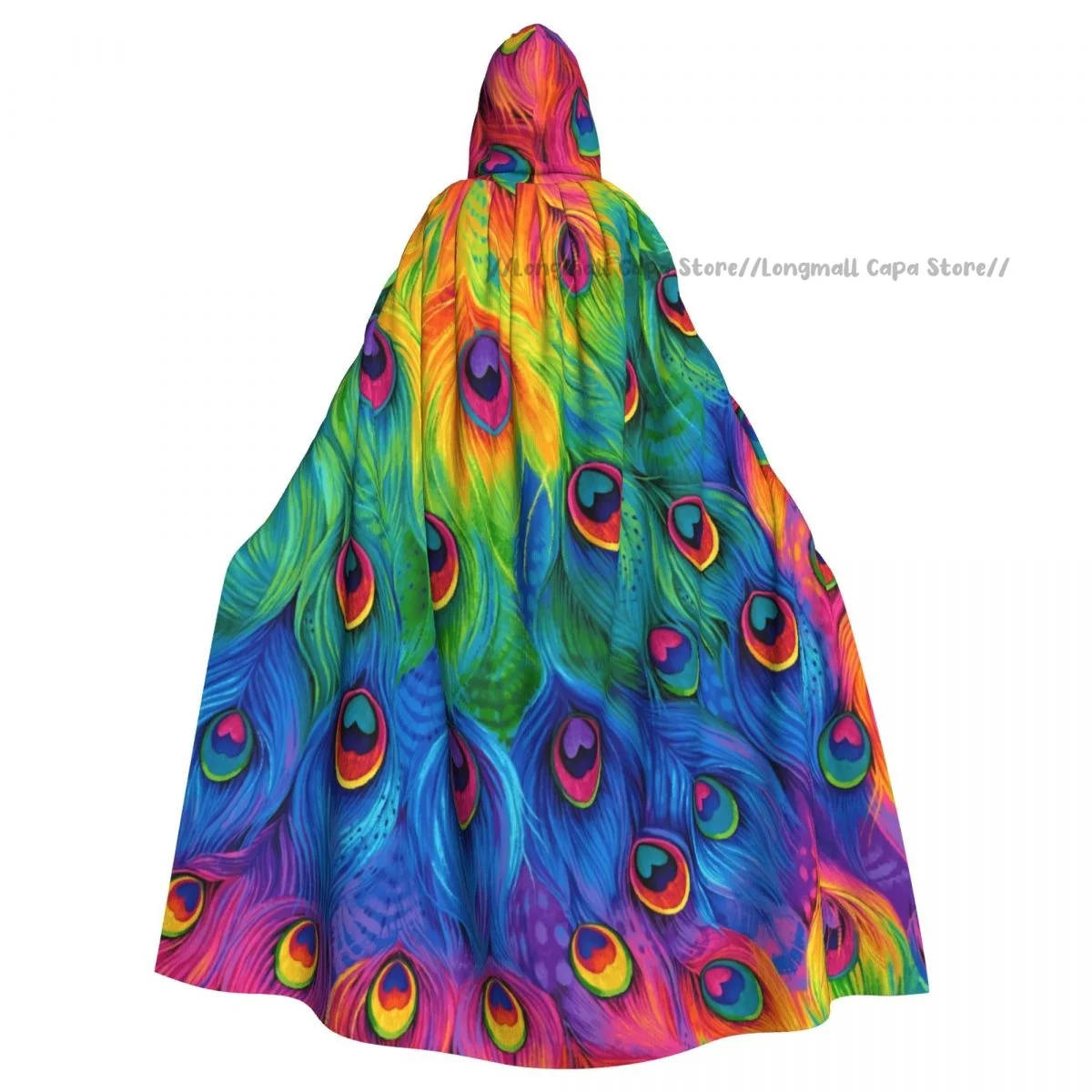 Rainbow Peacock Cloak Hooded Cosplay Costume Halloween Adult Long Party Cape