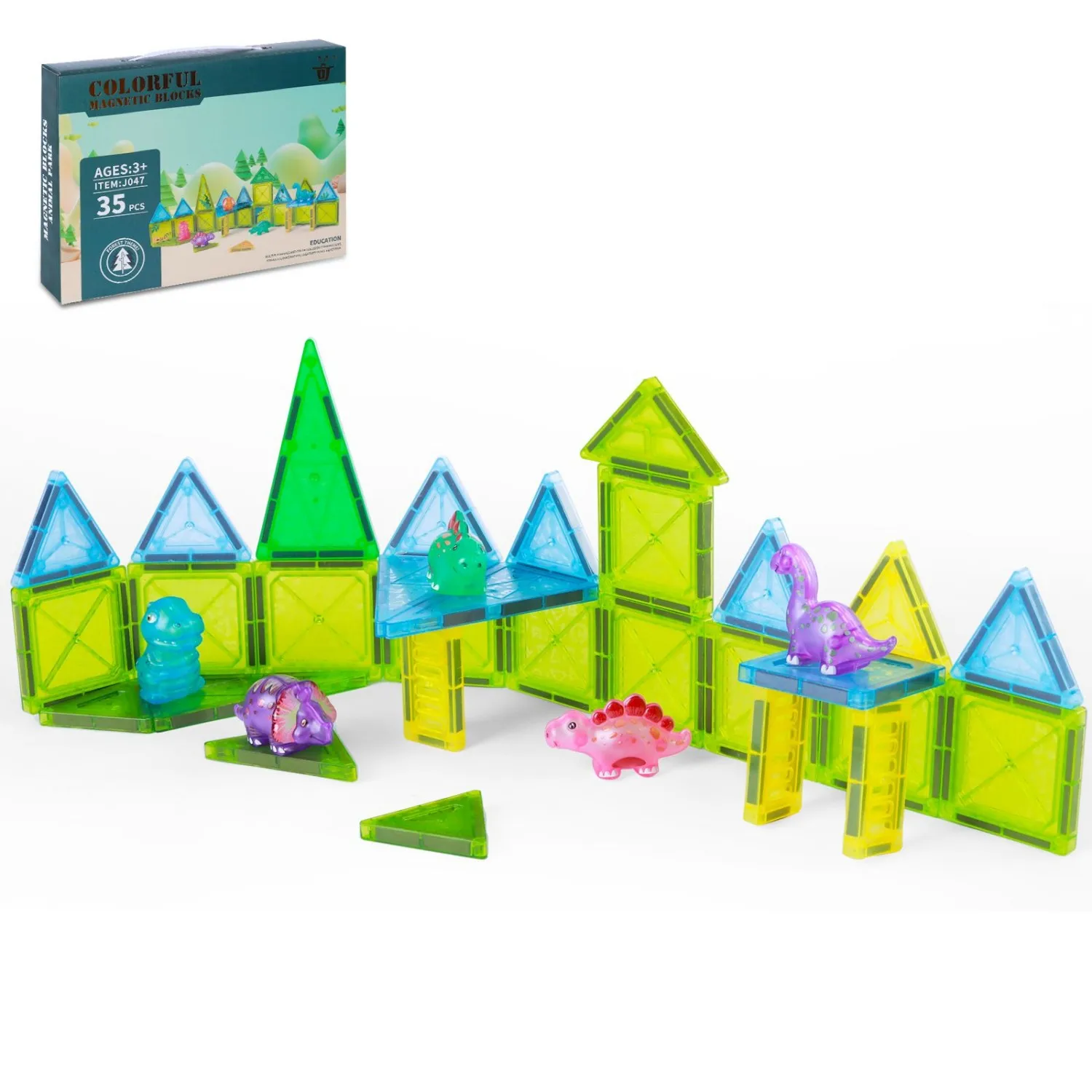 Large Magnetic Building Tiles Set | 3D STEM Stacking Toys for Boys Girls 3+ Years | Magnetic Blocks for Creative Castle & Struct