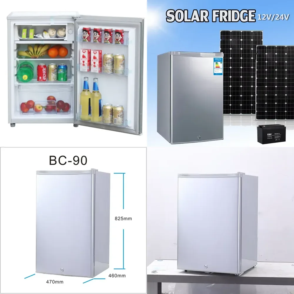 90L 12v 24v Solar Battery Powered Car Fridge RV Refrigerator 91W R134a