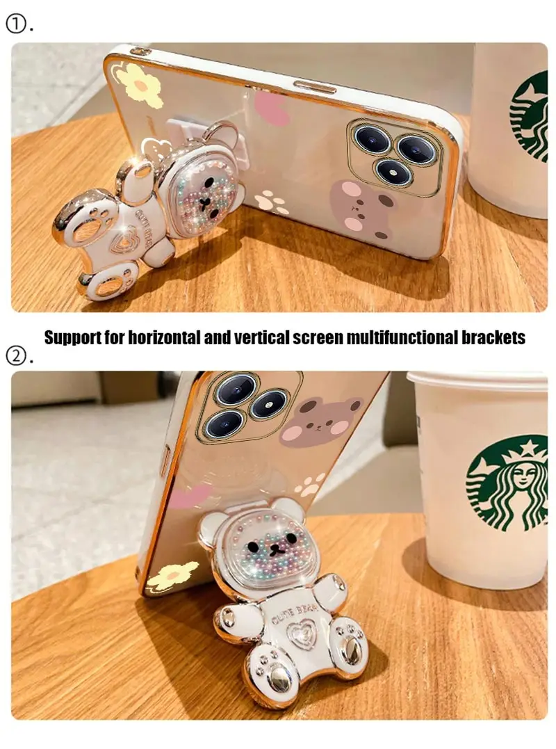 RealmeGT Luxury Cute Bear Phone Holder Case For Oppo Realme GT neo 2 3 5 5S V3 V5 V11 V13 V15 V20 V30 Q3 Q3i Pro X7 Stand Cover