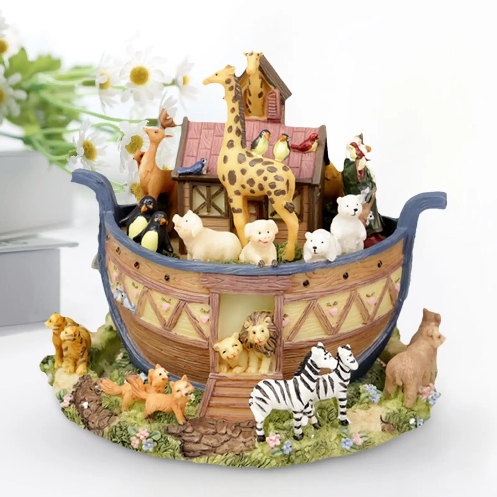 

Noah's Ark Animal Figurine Music Box with Mechanical Decorative Table