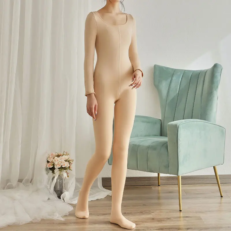 

Womens Full Bodystockings Thickened Velvet Open Crotch Jumpsuit Winter Warm Large Size Thermal Underwear Tight Legging Bodysuit