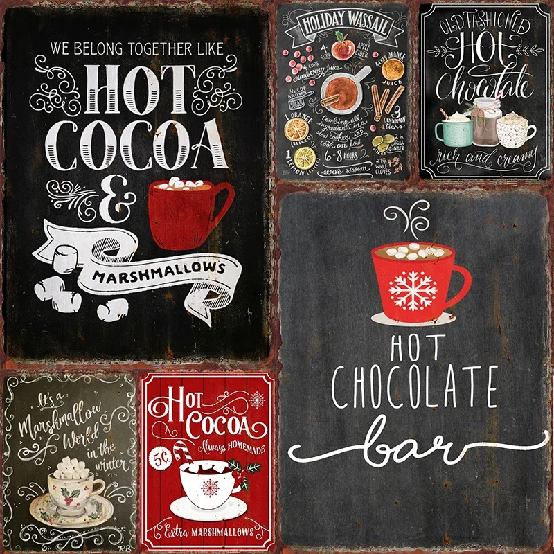 Christmas Coffee Art Metal Signs for Cafe Shop Club Pub Decor Tin Sign Bourbon Decorative Plaques Painting Wine Wall Decoration