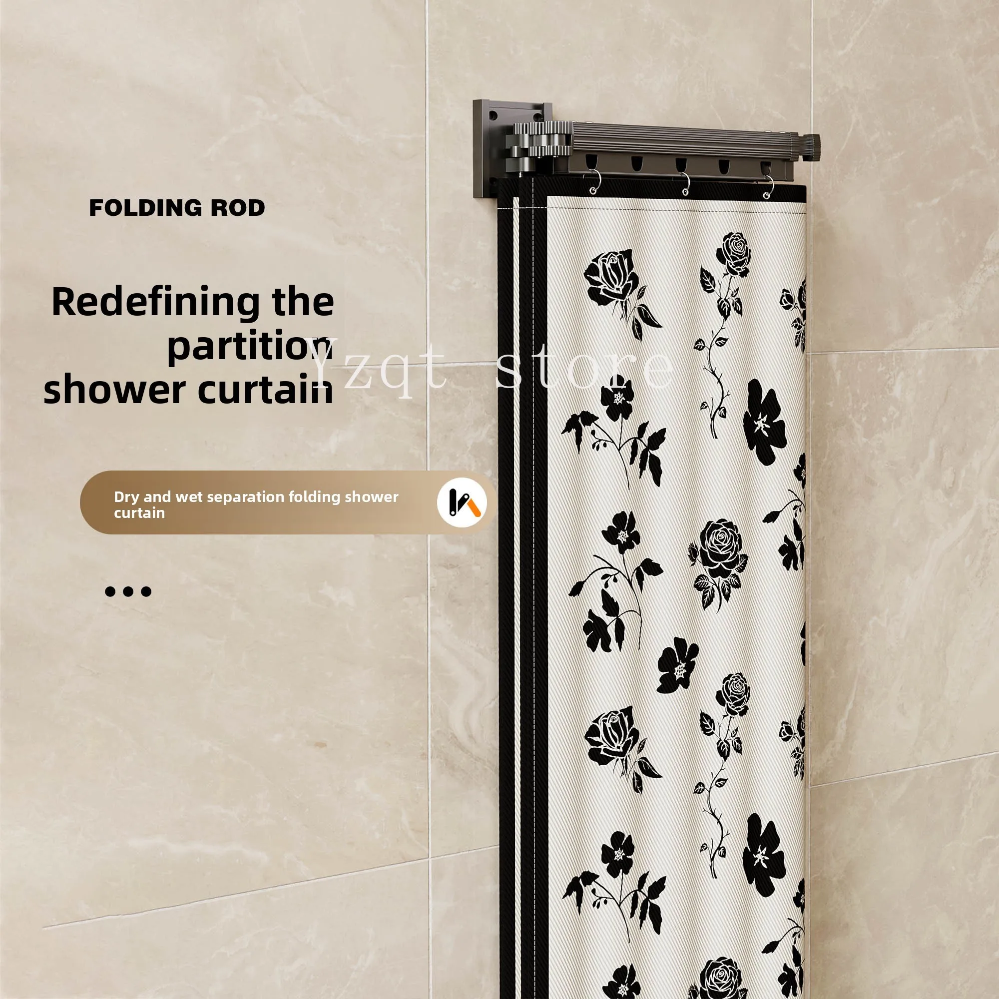 

Foldable invisible bathroom shower curtain, no punching, bathroom waterproof partition, thickened warm shower water curtain