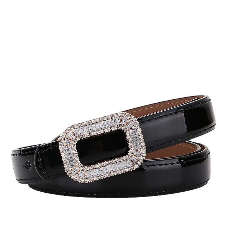 Oval Rhinestone Thin Belt Women's Casual Versatile Decorative Dress Shiny Belt Leather Light Luxury Fashion Accessories