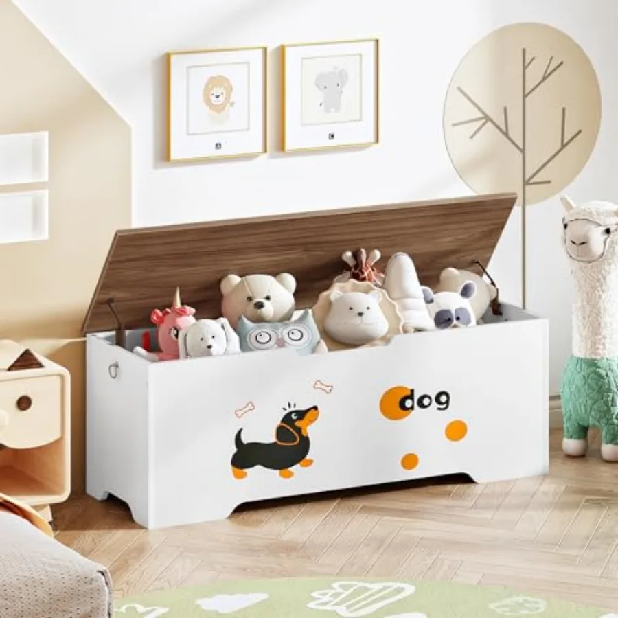 

Toy Box, Toy Chest with 2 Safety Hinges, 47.2" Storage Bench, Wooden Storage Chest, for Entryway, Bedroom, Living Room, White a
