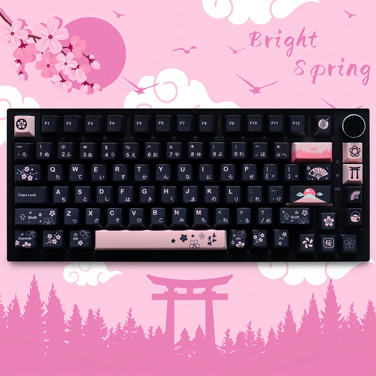 Bright Spring Sakura Style Keycaps 130 keys PBT Material Japanese Input Key Cap For Mx Switch Mechanical Keyboard Key Replace