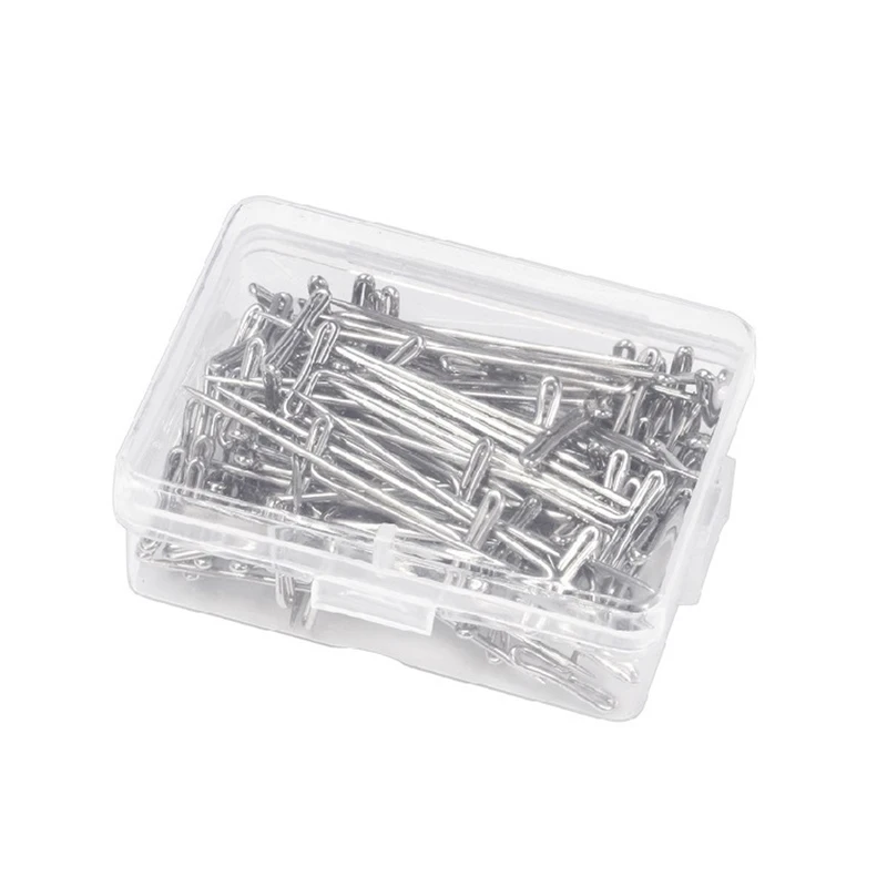 50Pcs Long T Pins with Box For Holding Wigs Silver  T-pins Styling DIY Sewing Tools