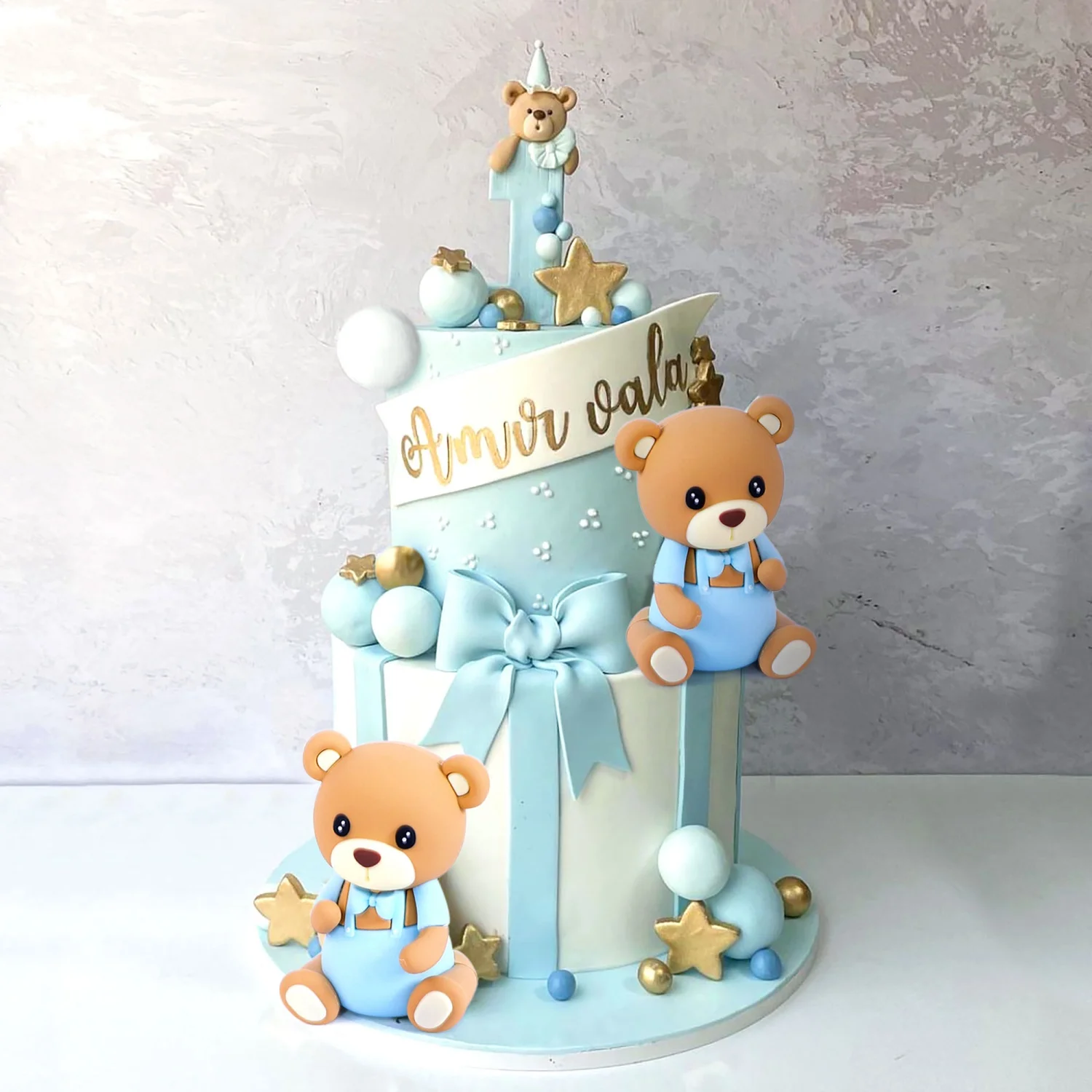 LaVenty Teddybär-Kuchendekoration, Kuchendekoration, Babyparty, Junge, Kuchendekoration, Mädchen, 1 Jahr, blaue Kuchendekoration – Detail 6