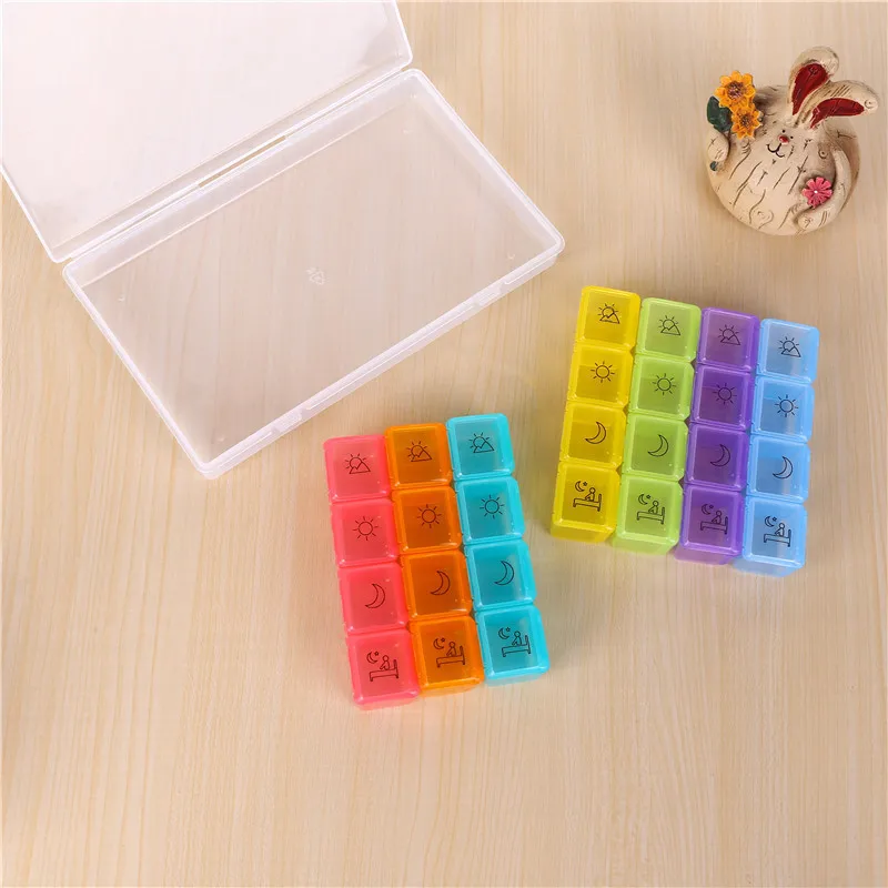 4 Row 28 Squares Pillbox Storage Box for Pills Portable Weekly 7 Days Medication Case Pill Container Organizer Plastic Box