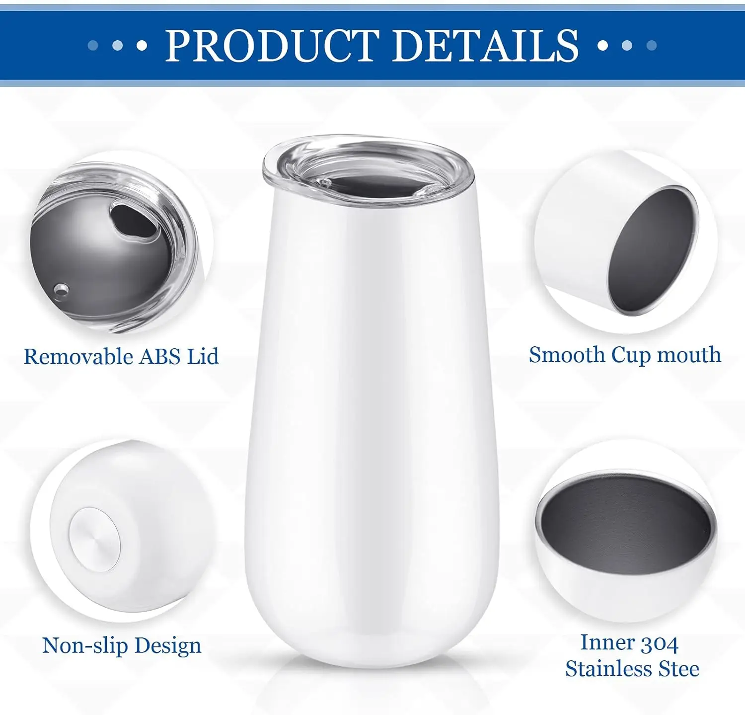 12 قطعة من مزامير الشمبانيا بدون جذع سعة 6 أونصة، أكواب نبيذ معزولة مزدوجة وقابلة لإعادة الاستخدام مع غطاء لحفلات الزفاف وحفلات أعياد الميلاد (أبيض) #3