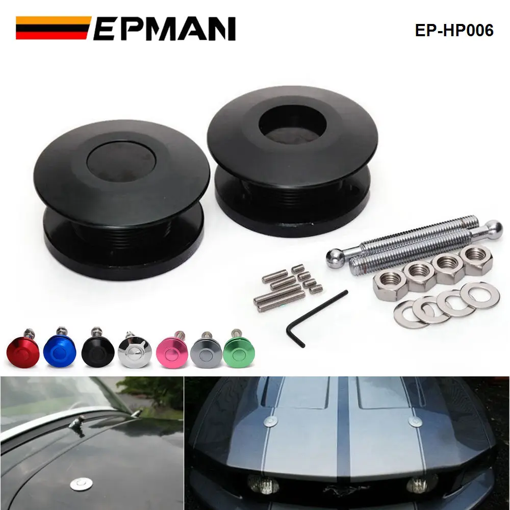 EPMAN Universal Push Button Billet Hood Pins Lock Clip Kit Car Quick Latch EP-HP006