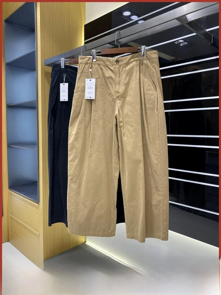 

Retro Cotton Workwear Pants Men's Loose Fit Wide Leg Casual Trousers Comfortable Breathable Waed Effect Elastic Waist