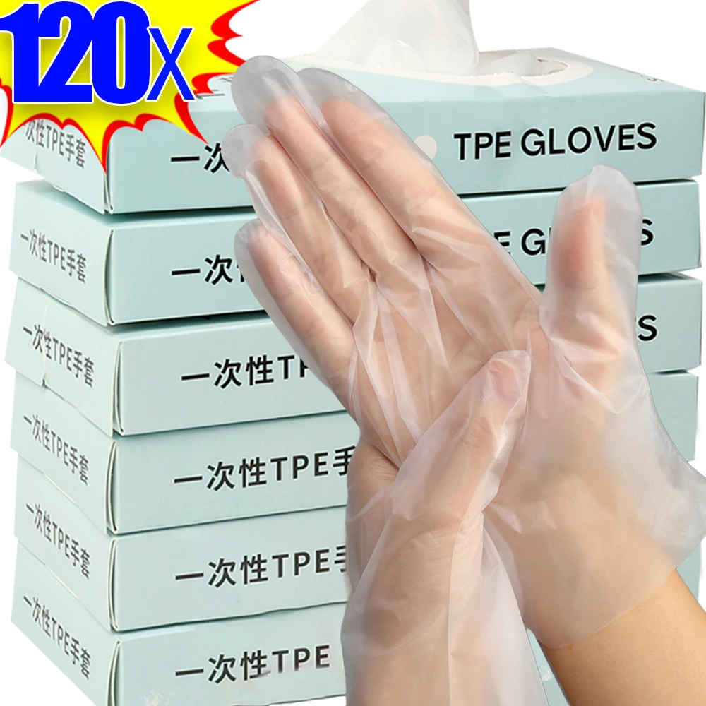 

40-120PCS Disposable Plastic Glove Food Grade Non-Slip Anti-Acid Transparent Eco-friendly Gloves Household Kitch Cleaning Tools