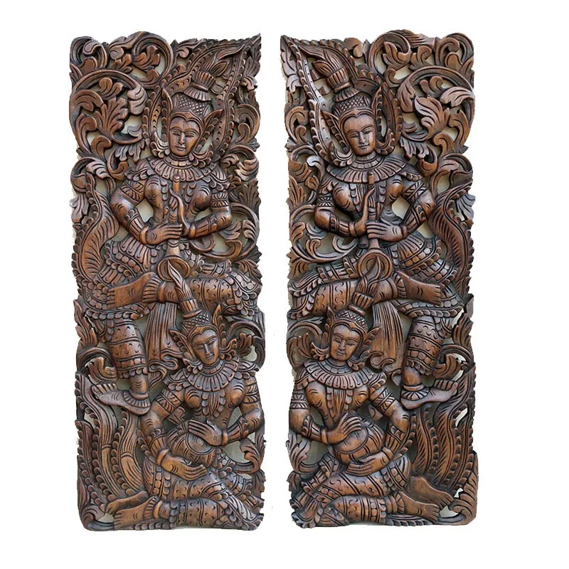 Thai imported wood-carved wall , maid wood-carved hollow teak carved panel, clubhouse vintage background wall