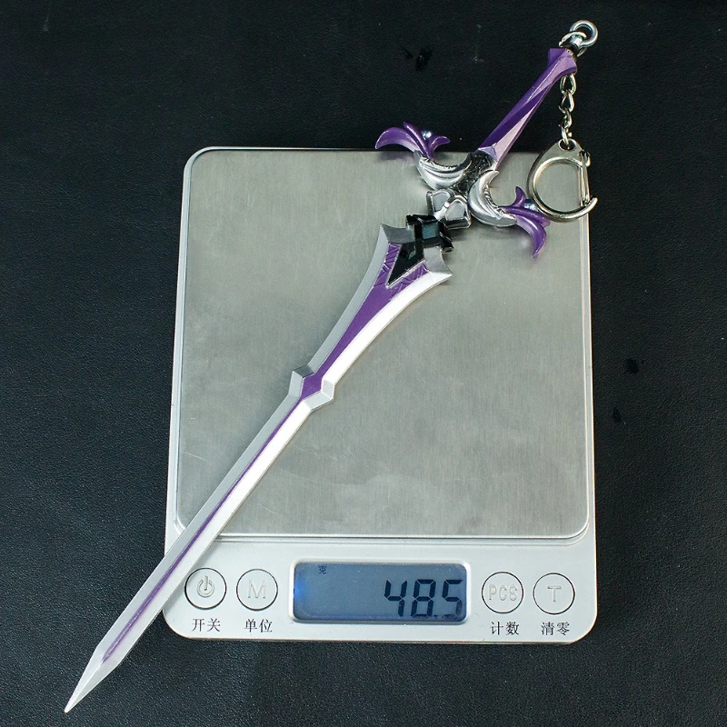 22cm/8.66in genshin impacto jogo periférico sacrificial grande espada fina roxo liga arma modelos espadas de metal chaveiro presentes do menino