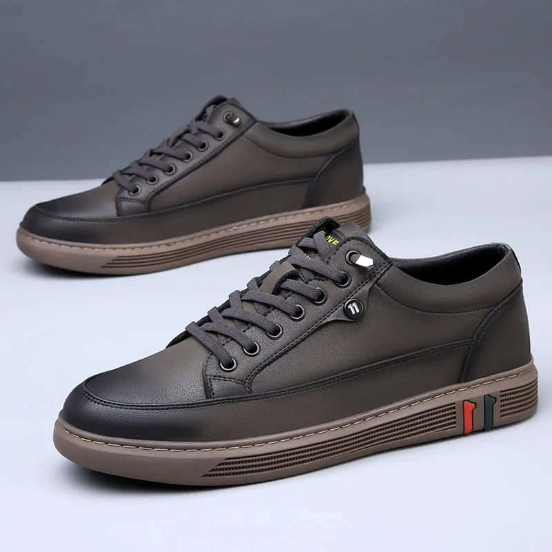 Chaussures décontractées en cuir véritable pour hommes, cuir de vachette respirant, chaussures de planche