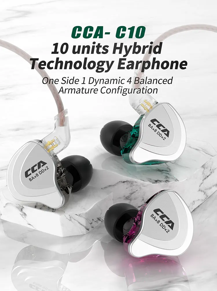 CCA C10 HiFi-Kopfhörer, 4BA+1DD, Hybrid-Technologie, In-Ear-Kopfhörer für Musik, DJ, Gamer, Sport, aktive Geräuschunterdrückung, Monitor-Headset – Detail 1