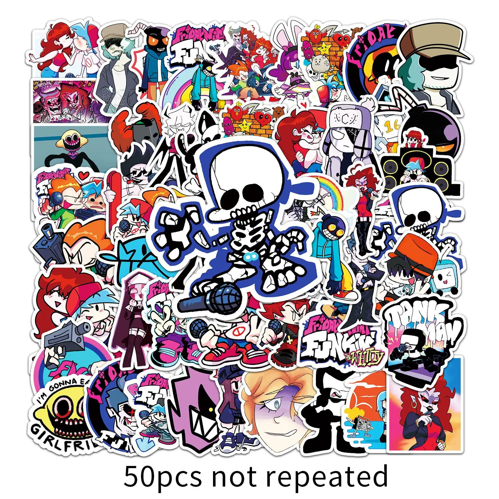 50Pcs Friday Night Funkin Creative Waterproof Graffiti Stickers for Luggage Skateboard Laptop Tablet Cartoon Decorative Stickers