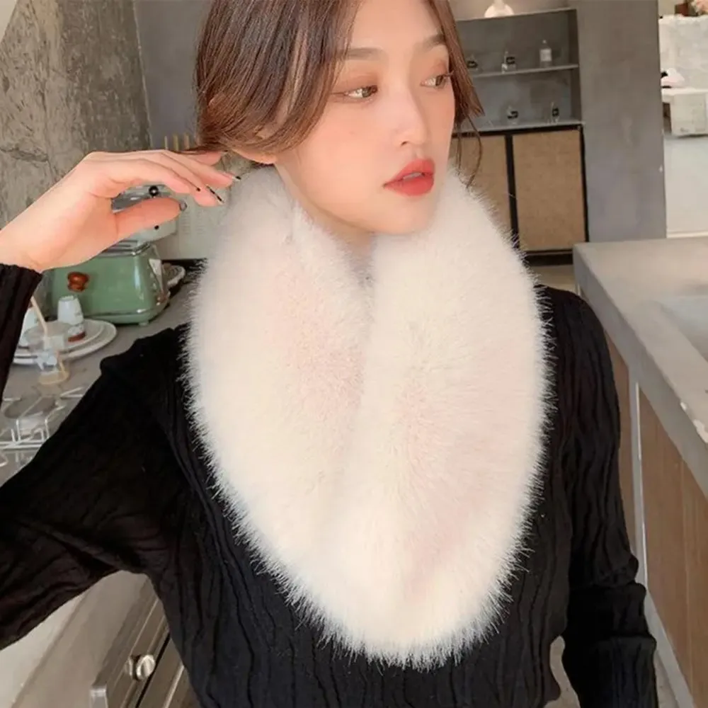 Double Sided Scarf Thick Warm Loop Circle Design Faux Fox Fur Neck Warmer Detachable Windproof Fur Collar Trim Daily Cold Proof
