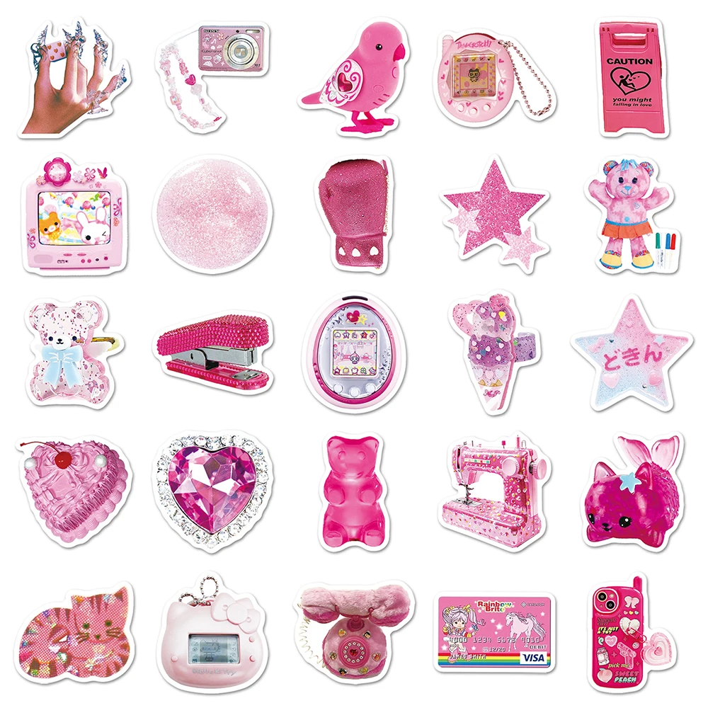 10/30/50 قطعة كول الوردي Y2K Kawaii الفتيات ملصقات الجمالية الكرتون الديكور الشارات DIY بها بنفسك محمول الهاتف الكتابة على الجدران الاطفال ملصق اللعب #6