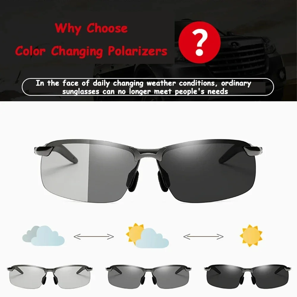 Daily Night Vision Driving Glasses Photochromic Sunglasses Men's Polarized Driving Chameleon Glasses Color-changing Sunglasses