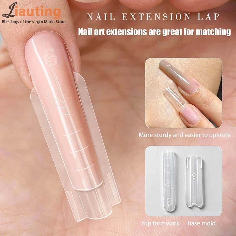 샌드위치 듀얼 네일 폼 140/280개 13사이즈 빠른 연장-듀얼 폼 관 모양 타원형 T자형 매니큐어 폼 상단 몰드 하단 몰드