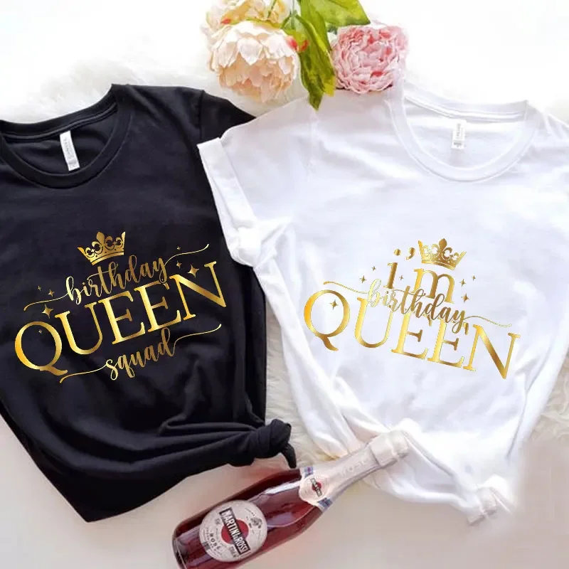 

Women Clothing I'm Birthday Queen Squad Golden Graphic Y2k Tops 90s Girl Friends Birthday Party Group T-Shirt Short Sleeve Tees