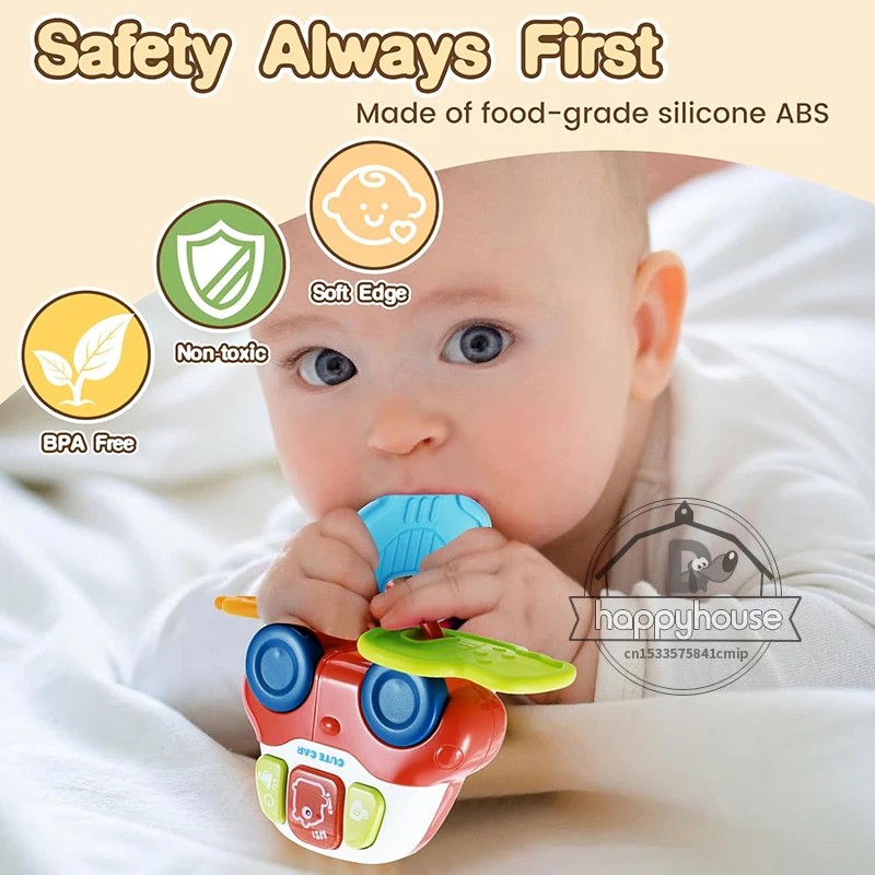 Baby-Beißspielzeug, sensorisches Lernen für Kleinkinder, Autoschlüssel, Beißring-Spielzeug mit Musiklicht, Musik-Babyspielzeug, 0, 3, 6, 9, 12, 18 Monate, Jungen, Mädchen