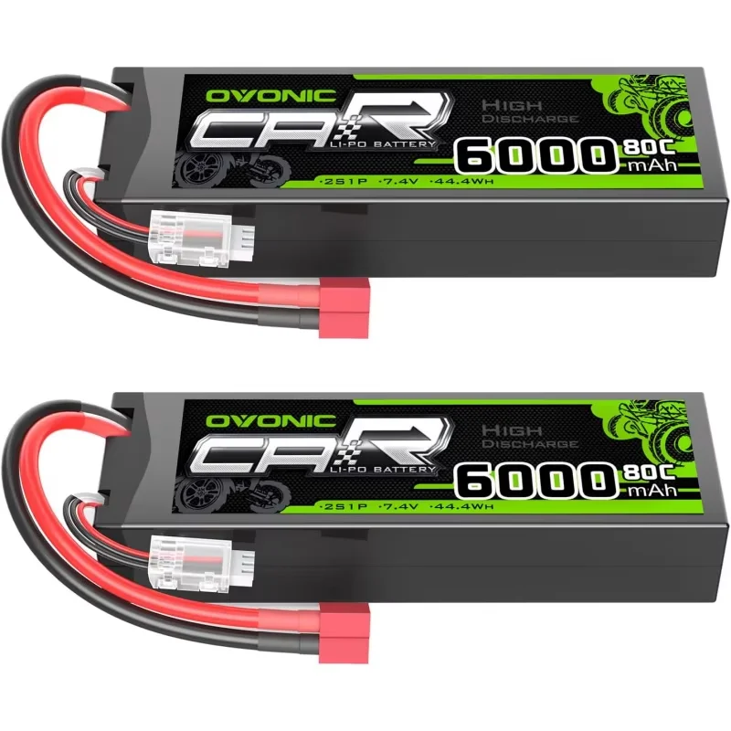 OVONIC 2S Hardcase LiPo Battery 7.4V 6000mAh 80C, Deans T Plug RC Battery for 1:8 Scale RC Car, Airplane, Helicopter & RC Boat