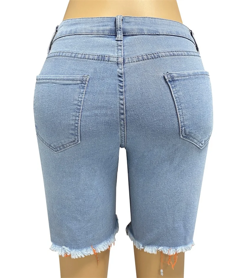 High QualitSummer Women Slim Shorts Trousers Fashion Ladies Jeans Broken Denim Shorts Ripped Jeans High Waisted Hotpant Slim Fit