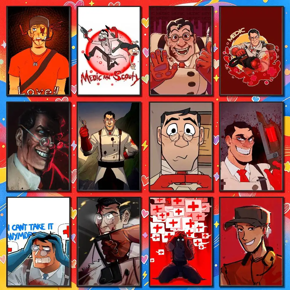 For Scout Medic Team Fortress TF2 Poster Cover Sticker Paper Home Decor Custom Self-adhesive Souvenirs Playbill