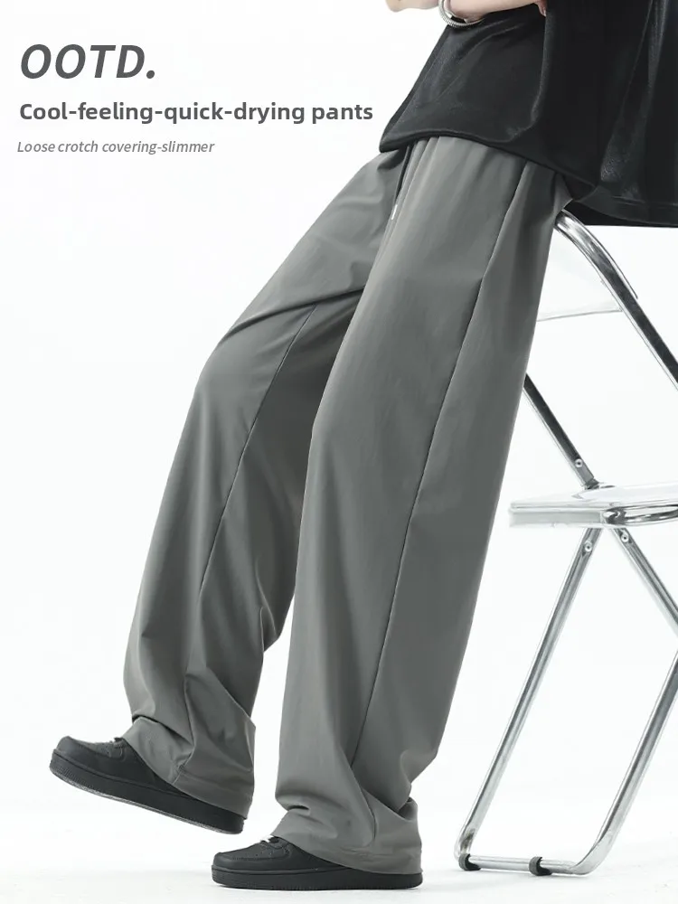 

Men's Summer Thin Casual Ice Silk Sports Pants Loose Straight Leg Qui Dry Breathable Summer Trousers Faionable Youth Sle
