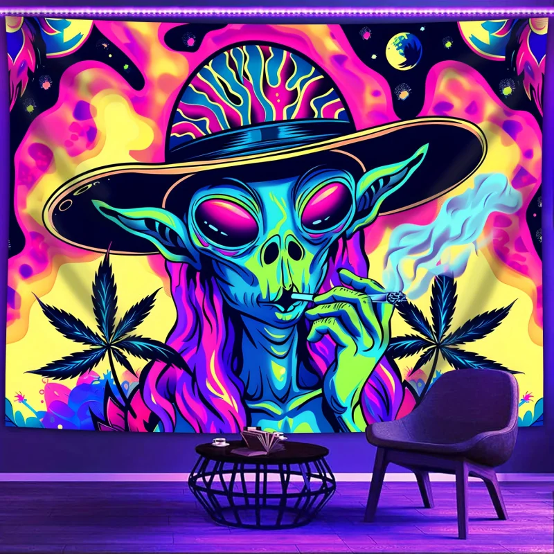 VIKAMA Alien Smoking Quirky Tapestry Art Home Decor Suitable For Bedrooms, Offices, Living Rooms, Dormitories And Home Decor