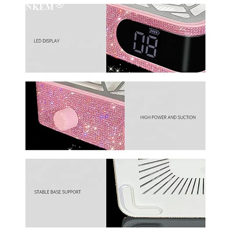 

New Diamond Nail Dust Collector High Suction Brushless Motor Rechargeable Portable Strong Nail Dust Collector With Rhinestone