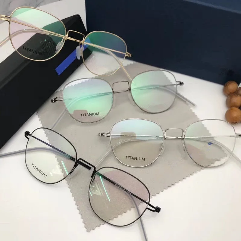 Denmark Brand Retro Round Titanium Gasses Frame Men Women Screwless Light Oval Eyewear Myopia Optical Prescription Eyeglasses image 5